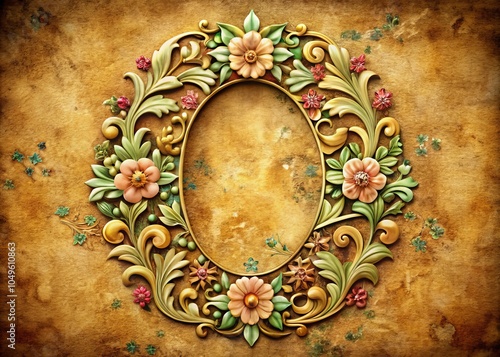 Decorative Retro Initial O with Umlaut in Medieval Style Surrounded by Floral Ornaments, Panoramic Photography for Vintage Typography Enthusiasts photo