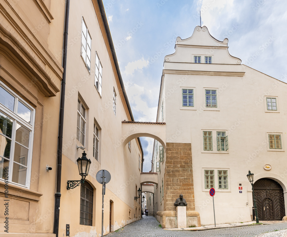 Obraz premium Well preserved old buildings on Thunovska Street in the historical part of Prague in Czech Republic