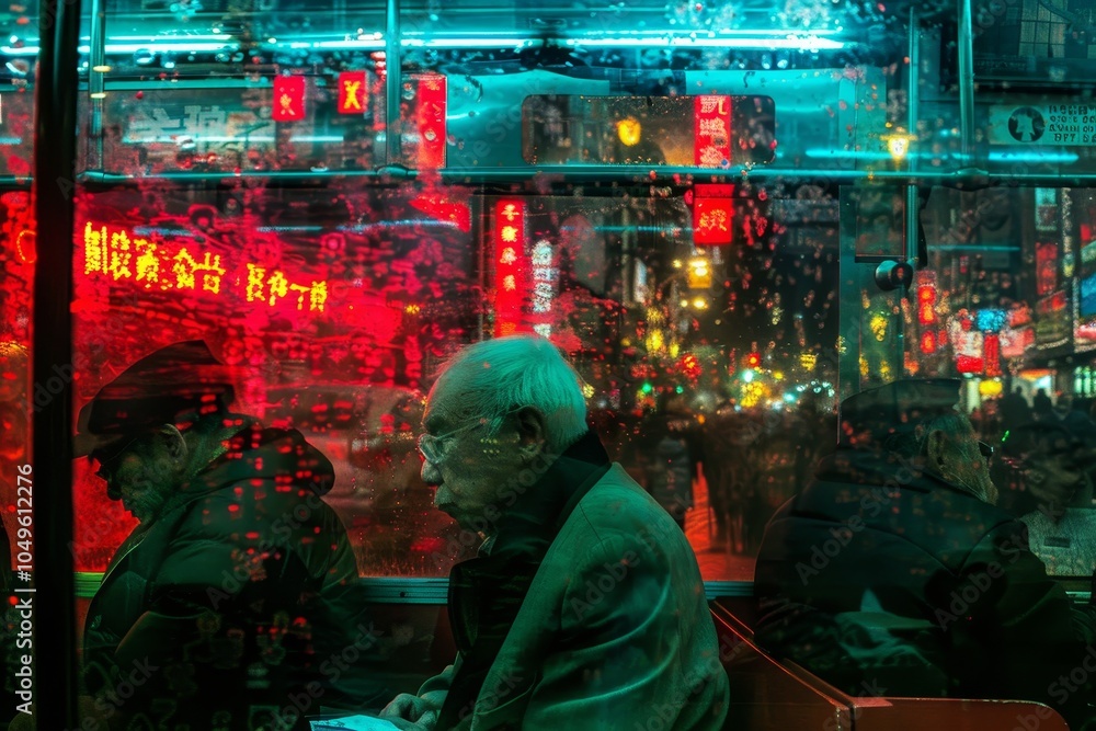 Captivating image of a diverse group of passengers enjoying their journey on a city bus Captivating image of a diverse group of passengers enjoying their journey on a city bus