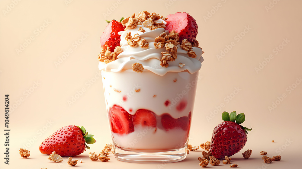 Realistic Creamy Layers of Granola in a Parfait Icon with Fresh Ingredients and Whipped Cream Realistic Creamy Layers of Granola in a Parfait Icon with Fresh Ingredients and Whipped Cream