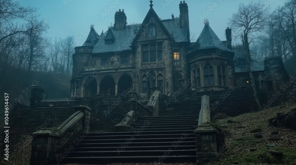 Mysterious Mansion in the Fog