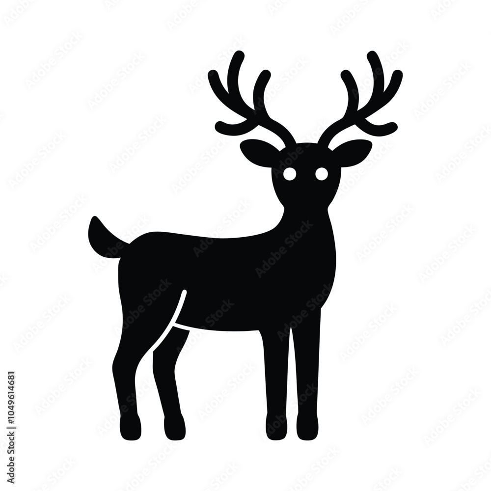 Obraz premium Christmas themed reindeer Flat black icon vector style with white background 