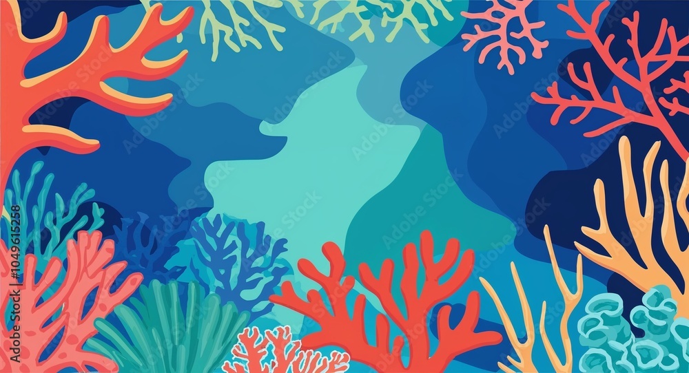 Fototapeta premium Reef-inspired painting with vibrant coral aqua and deep blue