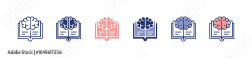 education book brain icon set business school learn cognition innovation mind study literature vector research brainstorm book analysis signs illustration