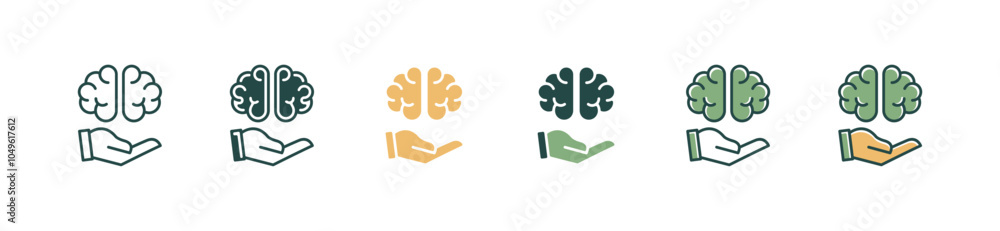 Fototapeta premium hand hold creative brain icon set business solution mind thinking innovation vector illustration education artificial plan symbol design