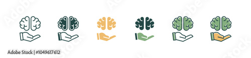 hand hold creative brain icon set business solution mind thinking innovation vector illustration education artificial plan symbol design