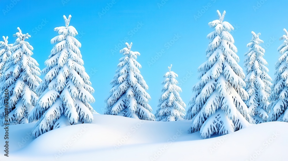 Snow-covered trees under a clear blue sky, creating a serene winter wonderland atmosphere. Snow-covered trees under a clear blue sky, creating a serene winter wonderland atmosphere.