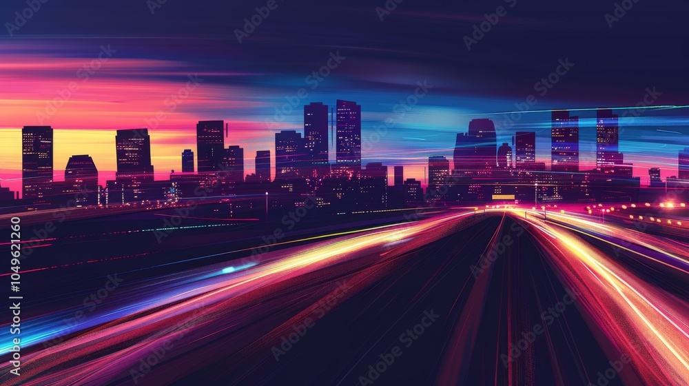 road in city with skyscrapers and car traffic light trails. infrastructure and transportation background road in city with skyscrapers and car traffic light trails. infrastructure and transportation background