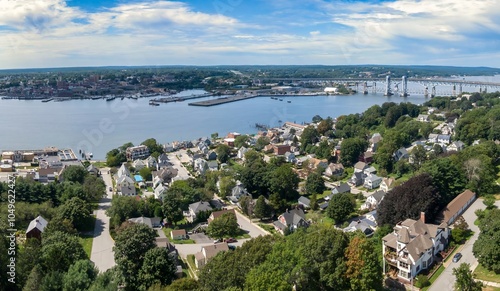 Photography the town of Groton looking over the Thames river to new London, Connecticut, United States