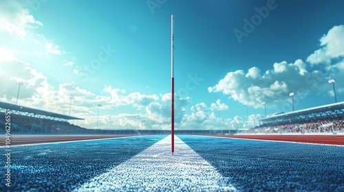 Track and field stadium with javelin and pole vault, 3D illustration