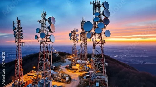 A telecommunications tower in the sky