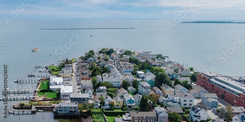 Residential houses and peninsula at Stonington Point, Stonington, Connecticut, United States. photo