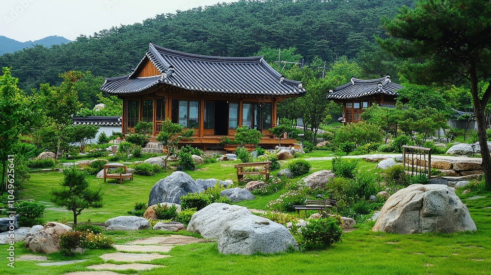 Serene Korean Garden with Stunning Landscaping Serene Korean Garden with Stunning Landscaping
