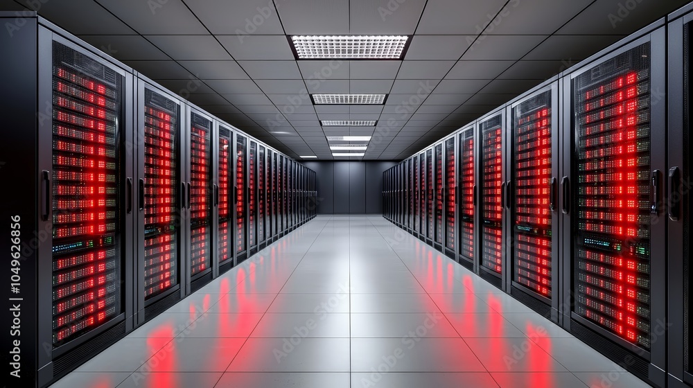 Fototapeta premium Server room with red alerts cyber-attack