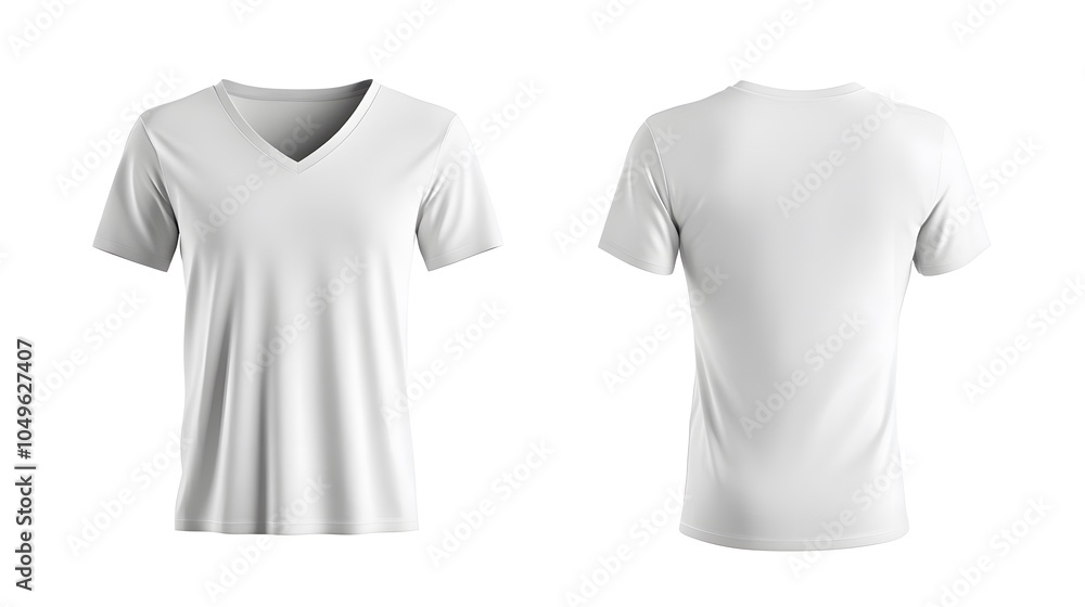 Plain white v-neck t-shirt front and back view for apparel design mockup Plain white v-neck t-shirt front and back view for apparel design mockup