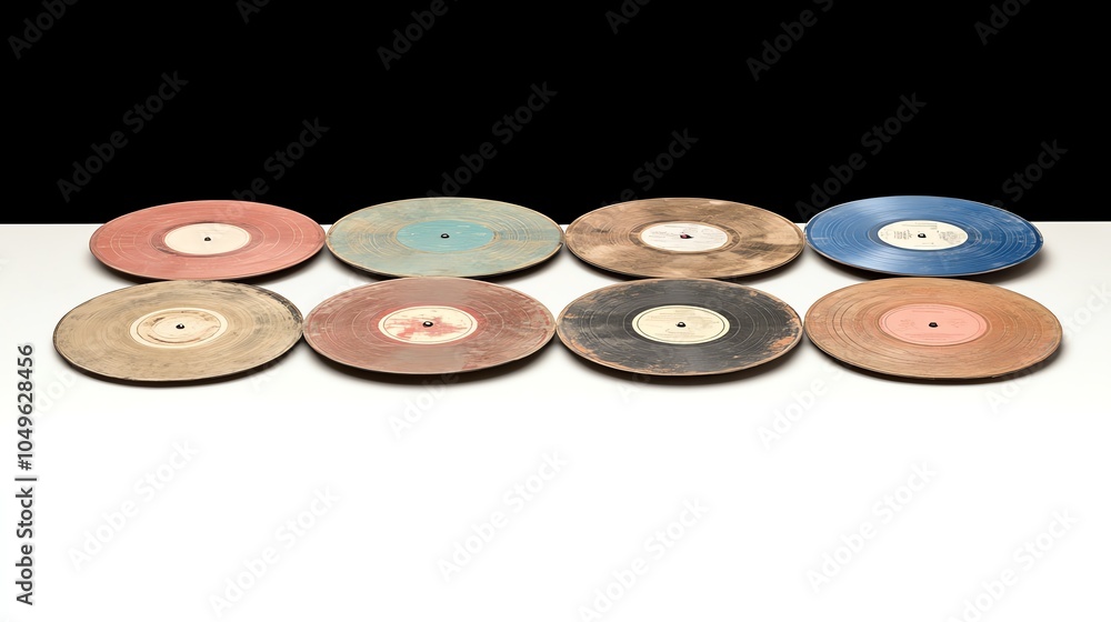 custom made wallpaper toronto digitalCollection of vintage vinyl records on a white surface, isolated background.