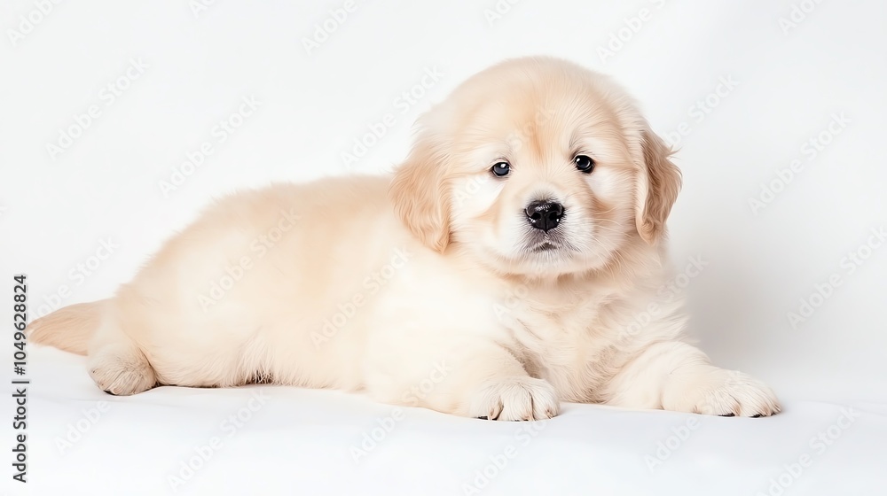 Cute golden retriever puppy lying on white isolate background Cute golden retriever puppy lying on white isolate background