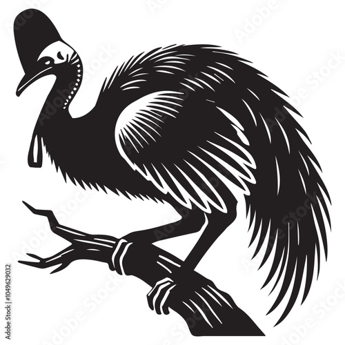 Cassowary Flightless bird Silhouette Design - Cassowary bird Vector illustration in black and white
