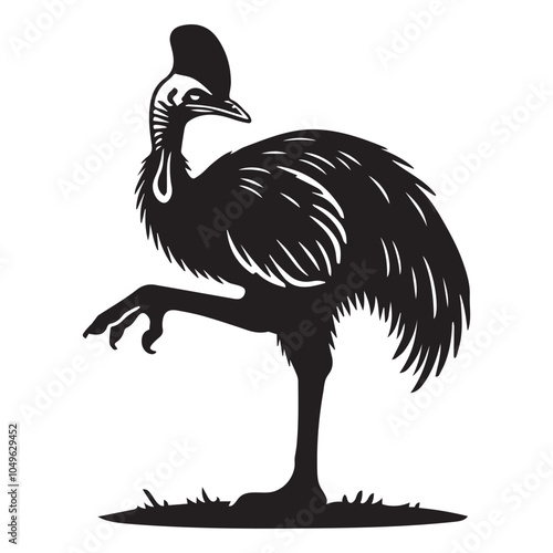 Cassowary Flightless bird Silhouette Design - Cassowary bird Vector illustration in black and white
