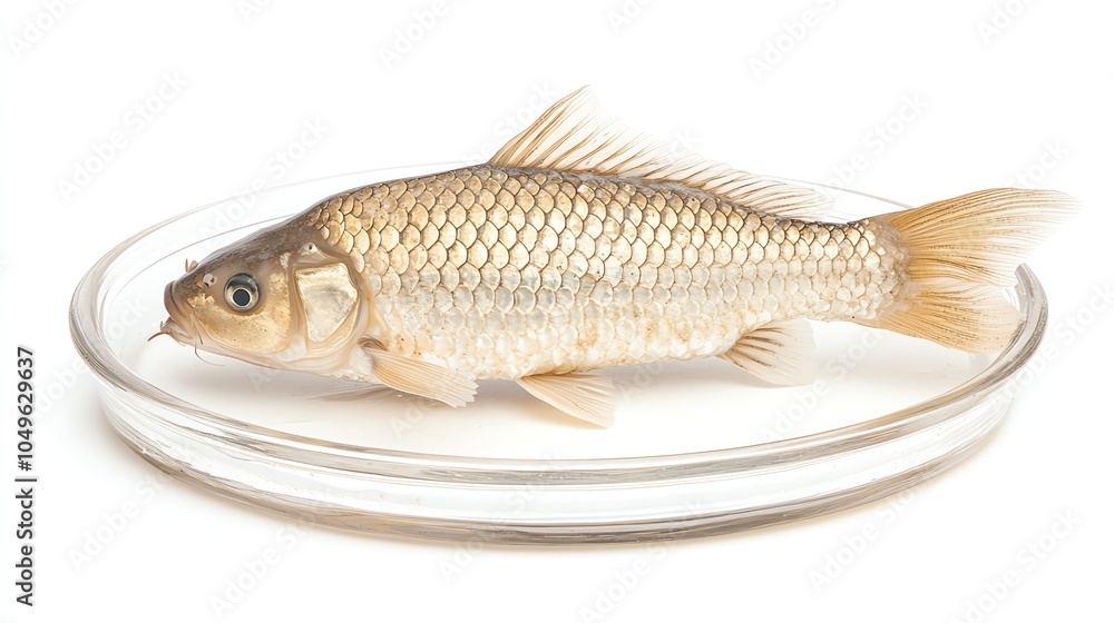 Fresh fish on a clear plate with a white isolated background Fresh fish on a clear plate with a white isolated background
