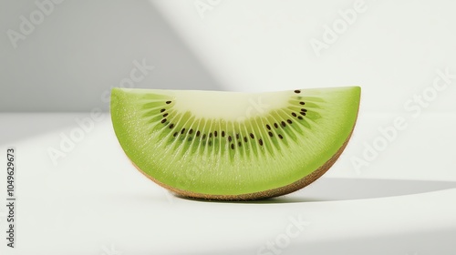 Fresh green kiwi slice on a bright white background. photo