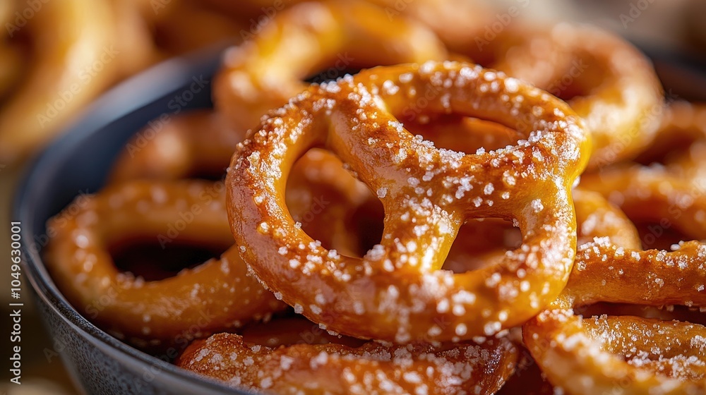 Stack of freshly baked pretzels sprinkled with salt crystals Stack of freshly baked pretzels sprinkled with salt crystals