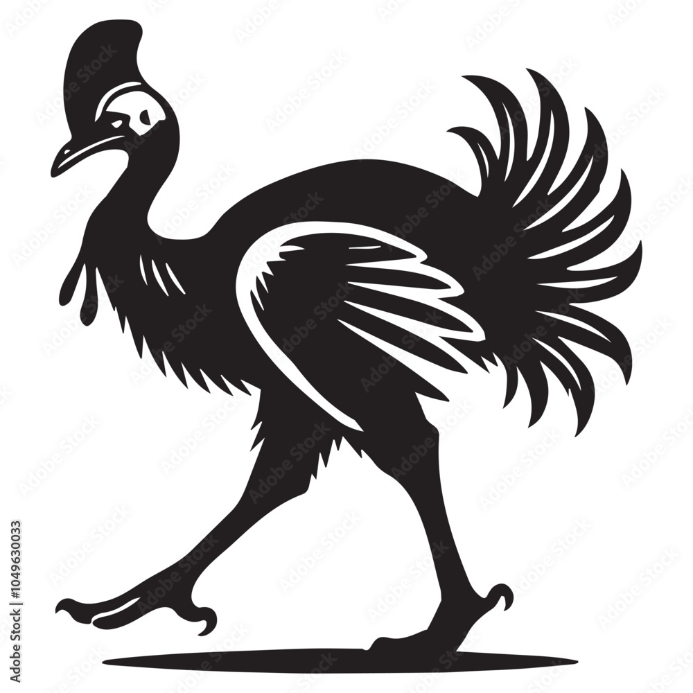 Fototapeta premium Cassowary Flightless bird Silhouette Design - Cassowary bird Vector illustration in black and white 