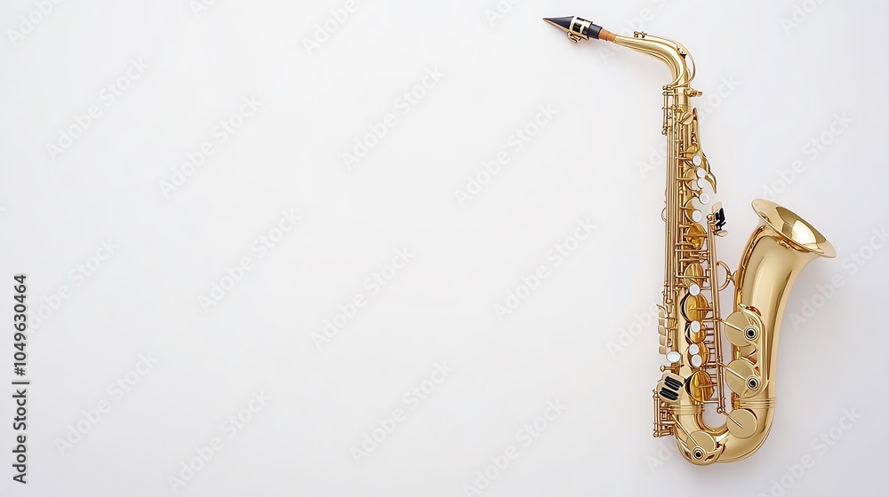 Naklejka premium Gold saxophone on white isolated background, showcasing craftsmanship and elegance.