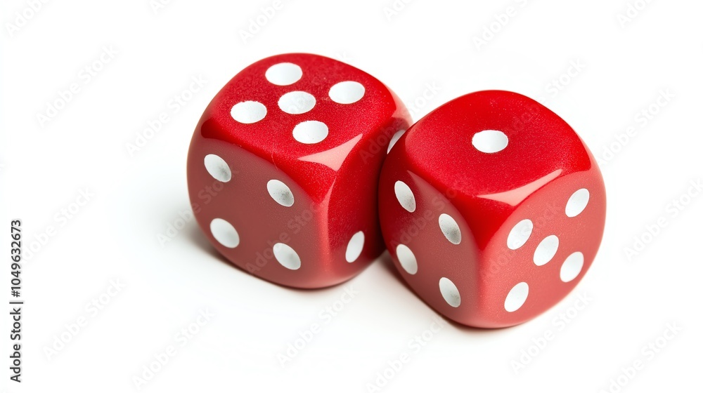 Red dice pair isolated on white background, perfect for games and playful themes. Red dice pair isolated on white background, perfect for games and playful themes.