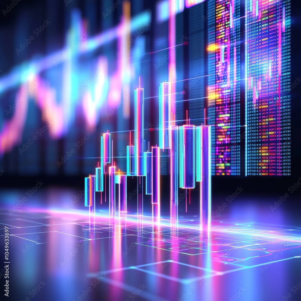 Graph showing data visualization, analysis trends, and investment technology on the financial stock market. Graph showing data visualization, analysis trends, and investment technology on the financial stock market.