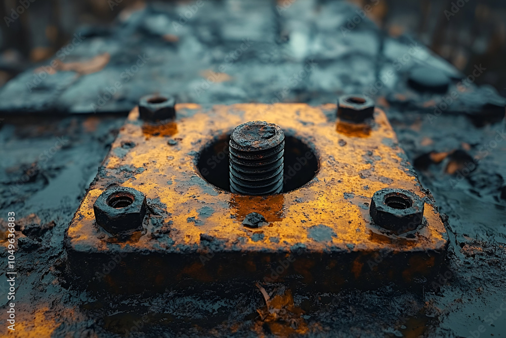 A close-up of a rusty metal plate with bolts, highlighting the texture and decay of industrial machinery. A close-up of a rusty metal plate with bolts, highlighting the texture and decay of industrial machinery.