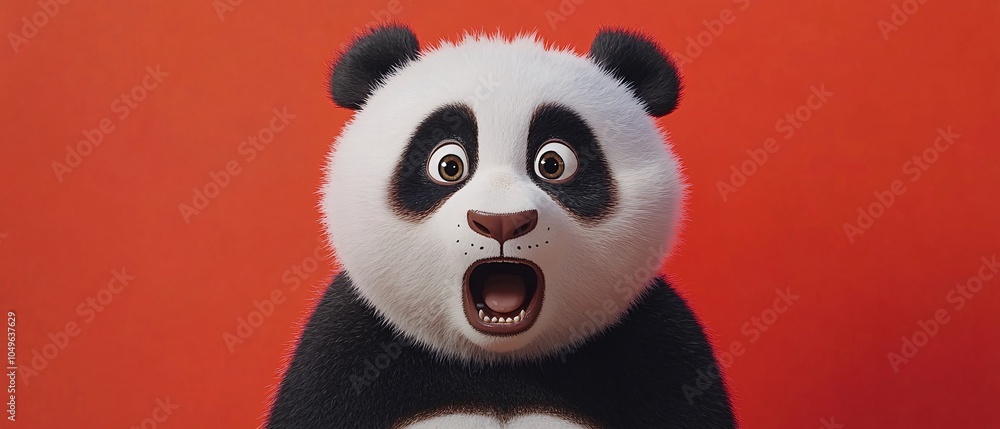 A surprised panda with wide eyes and an open mouth, set against a vibrant red background, conveying a sense of excitement and curiosity. A surprised panda with wide eyes and an open mouth, set against a vibrant red background, conveying a sense of excitement and curiosity.
