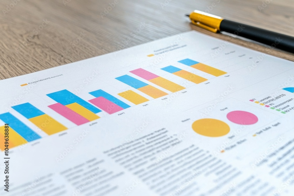 There are many graphs and charts in this concept image of data gathering. Document pile on gray reflection background. There are many graphs and charts in this concept image of data gathering. Document pile on gray reflection background.