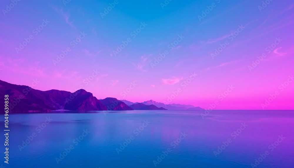 Tranquil ocean view at sunset with pink and blue sky Tranquil ocean view at sunset with pink and blue sky