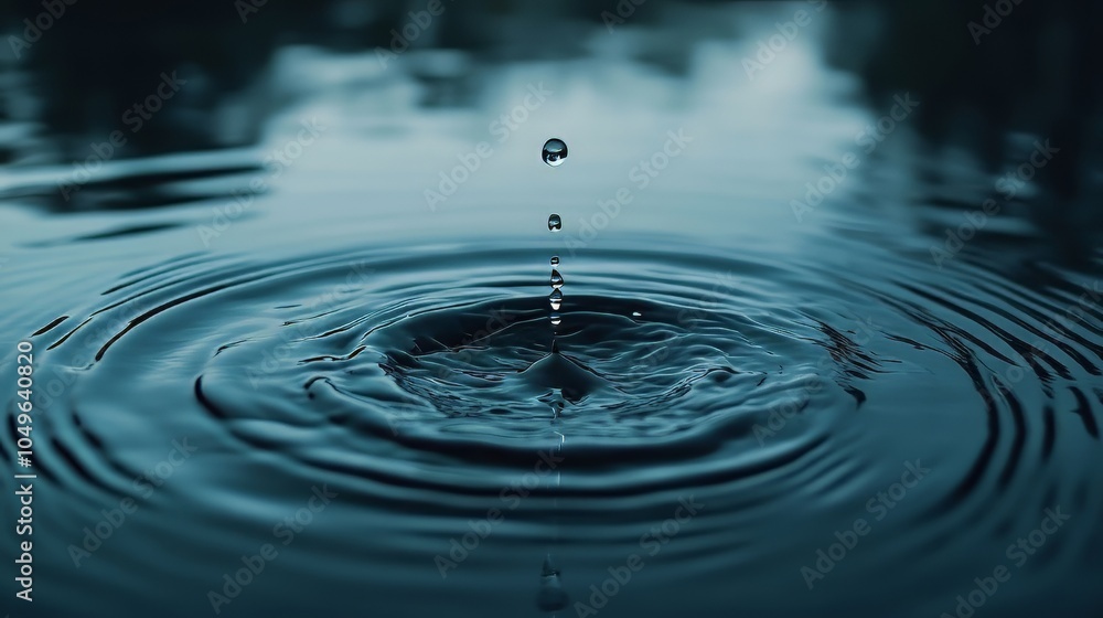 Water drip falling on water mirror. water drop splash and make perfect circles on water surface. water. Ultra realistic. Photorealistic Water drip falling on water mirror. water drop splash and make perfect circles on water surface. water. Ultra realistic. Photorealistic