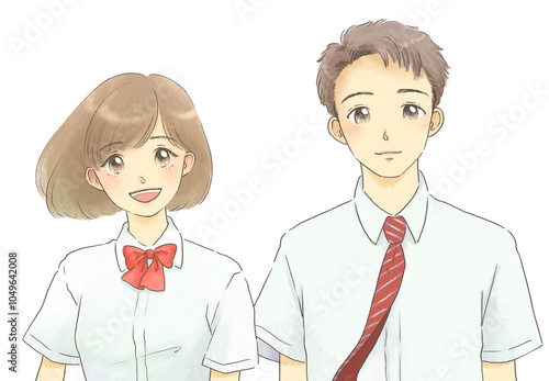 制服を着た男女のイラスト 半袖