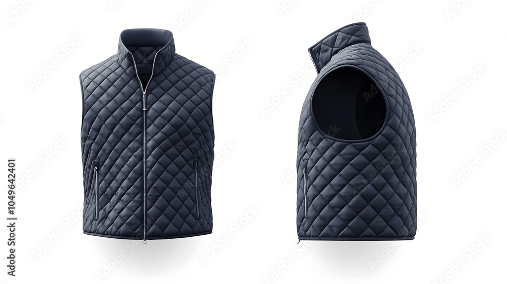Stylish quilted vest – front and side views showcasing modern fashion design Stylish quilted vest – front and side views showcasing modern fashion design