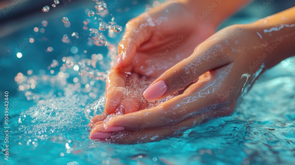 Fototapeta premium Hands Playing with Water in a Clear Pool