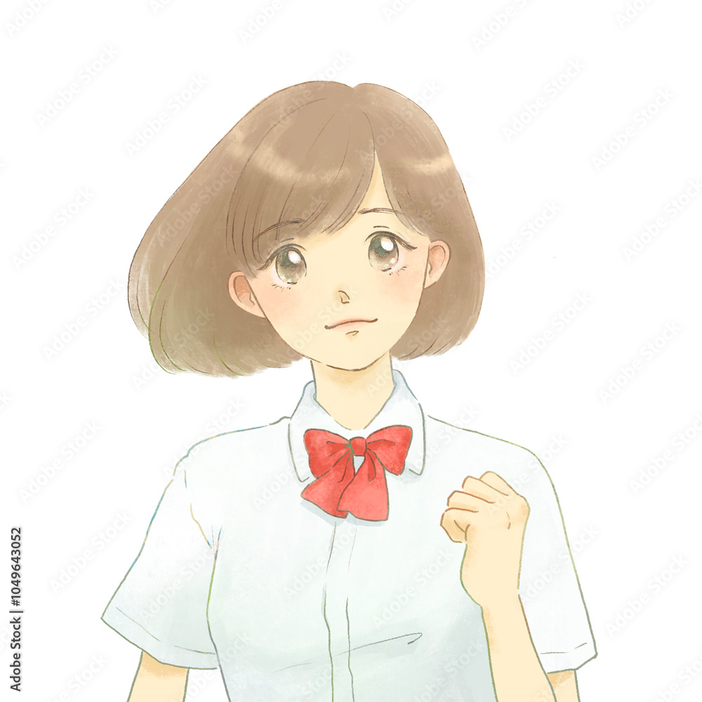 制服を着た女の子のイラスト ガッツポーズ 制服を着た女の子のイラスト ガッツポーズ