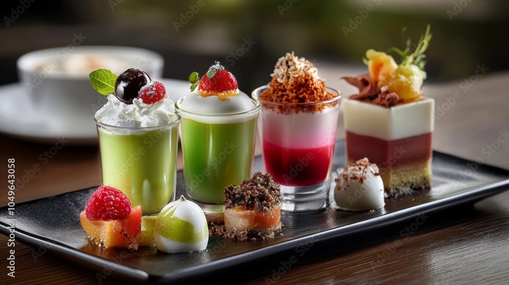 Artistic Eastern Desserts on Wooden Countertop Artistic Eastern Desserts on Wooden Countertop