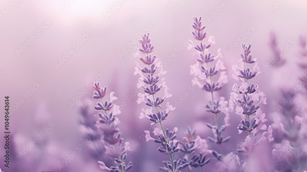 Fototapeta premium Dreamy Lavender Blooms in Soft Purple Light with Ethereal Bokeh Background