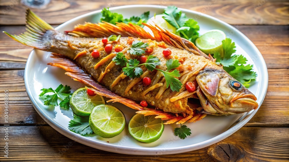 Crispy Thai Deep-Fried Fish with High Depth of Field Crispy Thai Deep-Fried Fish with High Depth of Field