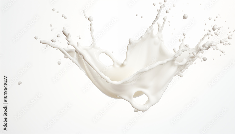 Milk Splash with Droplets on White Background Milk Splash with Droplets on White Background
