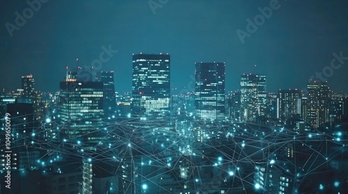 Wallpaper Mural Digital network and marketing concept, using smart devices in a connected city Torontodigital.ca