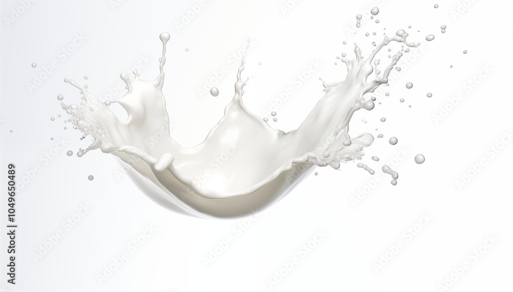 Milk Splash with Droplets on White Background Milk Splash with Droplets on White Background