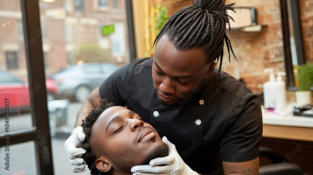 Fototapeta premium Professional Barber Applying a Shave Treatment