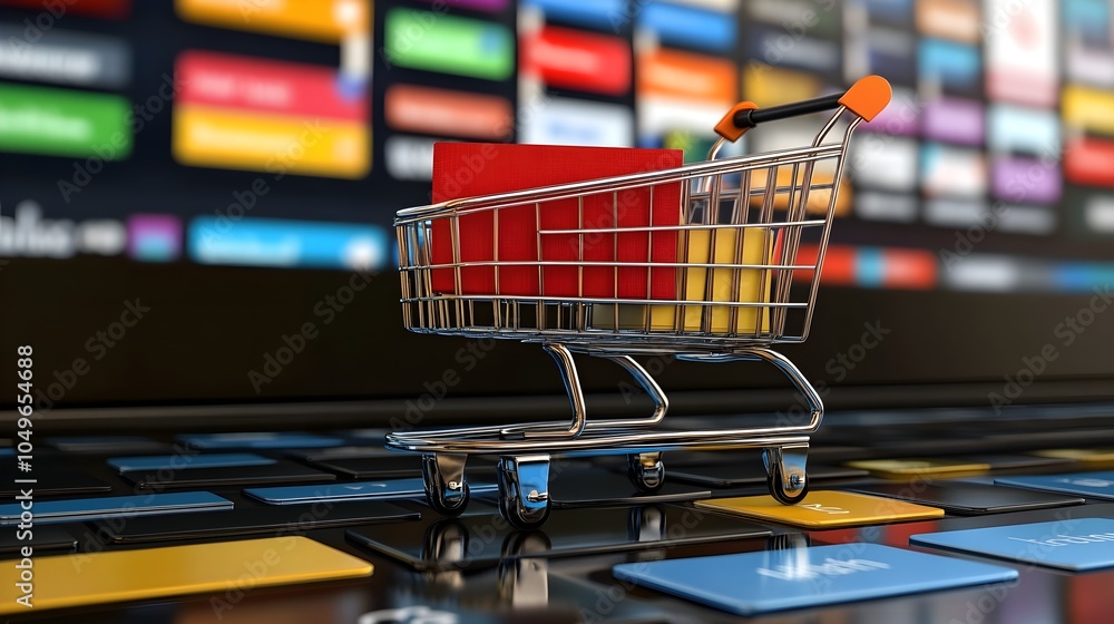 Online Shopping Cart on Laptop Keyboard Ecommerce Concept Online Shopping Cart on Laptop Keyboard Ecommerce Concept