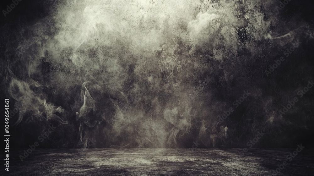 Scary grunge background with a dark, smoke-filled wall creating a haunting atmosphere for horror-themed designs Scary grunge background with a dark, smoke-filled wall creating a haunting atmosphere for horror-themed designs