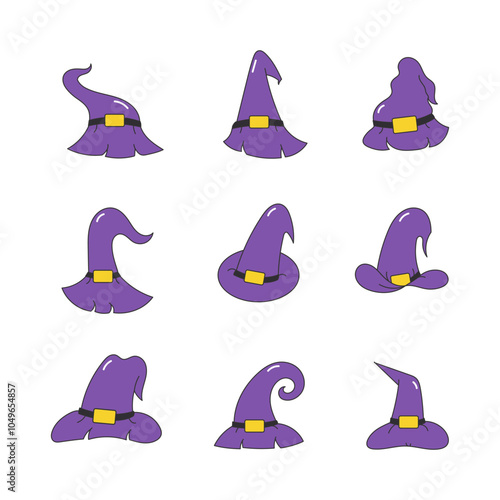 Witch hat icon collection. flat style elements. isolated illustration