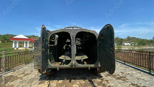 war vehicle replica from back angle